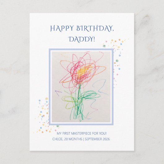 お子様の絵の写真入り ダディ ハッピーバースデー 記念品 ポストカード (正面)