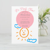 お子様の絵をピンクの誕生日招待状にアップロード 招待状 (スタンド正面)