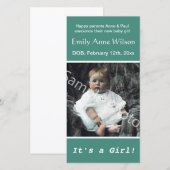 お子様の誕生をお知らせします ティール 出産報告。お写真を追加できます 案内状 (正面/裏面)