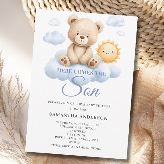 お子様の誕生を祝うベイビーシャワー「Here Comes The Son」 招待状