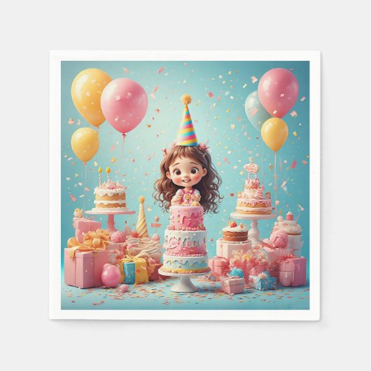 お子様の誕生日パーティーのお祝い スタンダードカクテルナプキン (正面)