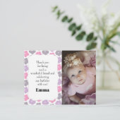 お子様の誕生日パーティー写真ありがとうピンク紫 ポストカード (スタンド正面)