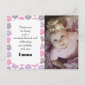 お子様の誕生日パーティー写真ありがとうピンク紫 ポストカード (正面)