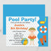 お子様の誕生日プールパーティー 招待状 (正面/裏面)