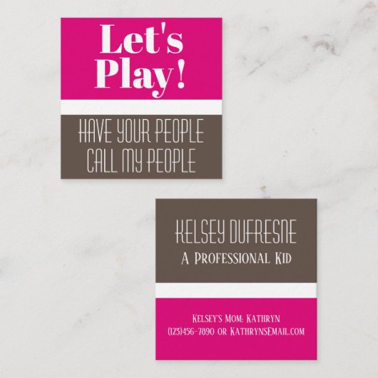 お子様の遊びのカモダンード&ピンク スクエア名刺 (正面/裏面)