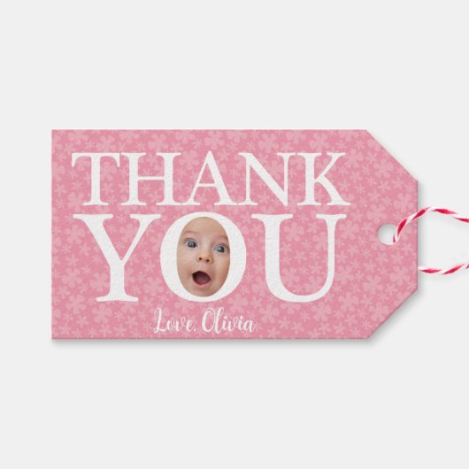 お子様の顔がプリントされたユーモアたっぷりのサンキューギフトタグ ギフトタグ (正面(横))