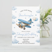 お子様の飛行機 1歳の誕生日 招待状 (スタンド正面)