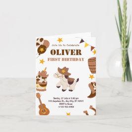 お子様の1歳の誕生日におすすめのカウボーイ・ロデオテーマの招待状 招待状