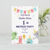 お子様の1歳の誕生日をお祝いするバースデー招待状 - 男の子・女の子用 招待状 (スタンド正面)