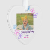 お子様の1歳の誕生日 名前と日付と写真を追加 オーナメント (正面)