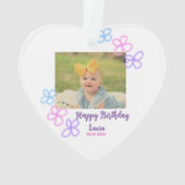お子様の1歳の誕生日 名前と日付と写真を追加 オーナメント (裏面)