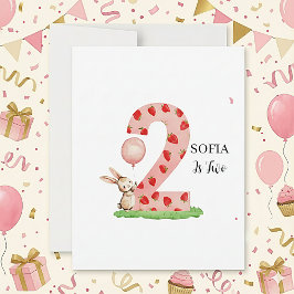 お子様の2歳の誕生日をお祝いするバニーイラストのオリジナルバースデーカード シーズンカード