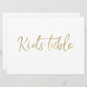 「お子様テーブル」ウェディングサイン | スタイリッシュなゴールド文字 招待状 (正面/裏面)