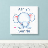 お子様向けカスタマイズアファメーション デコ | 青い象 キャンバスプリント (インサイチュ (ウッドフロア))