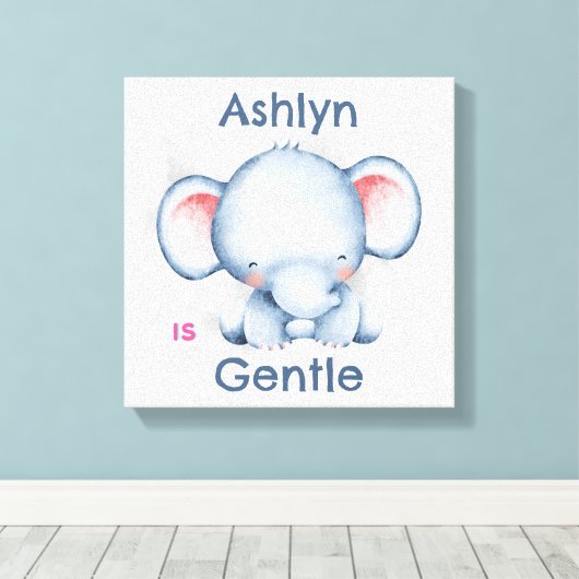 お子様向けカスタマイズアファメーション デコ | 青い象 キャンバスプリント (インサイチュ (ウッドフロア))