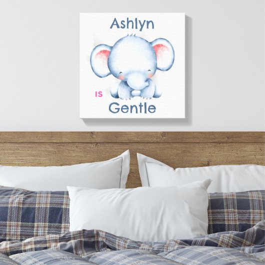 お子様向けカスタマイズアファメーション デコ | 青い象 キャンバスプリント (インサイチュ (寝室))