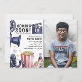 お子様向け映画夜の誕生日パーティー 招待状 (正面)