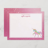 お子様向け虹色ユニコーン個人名入れカード ノートカード (正面/裏面)
