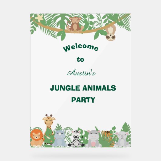 お子様向け 動物ジャングル パーソナライズ ウェルカムサイン アクリルサイン (正面)