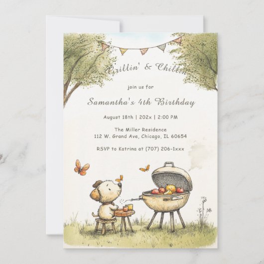 お子様専用の BBQ バースデーテンプレート 招待状 (正面)