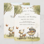 お子様専用の BBQ バースデーテンプレート 招待状 (正面/裏面)