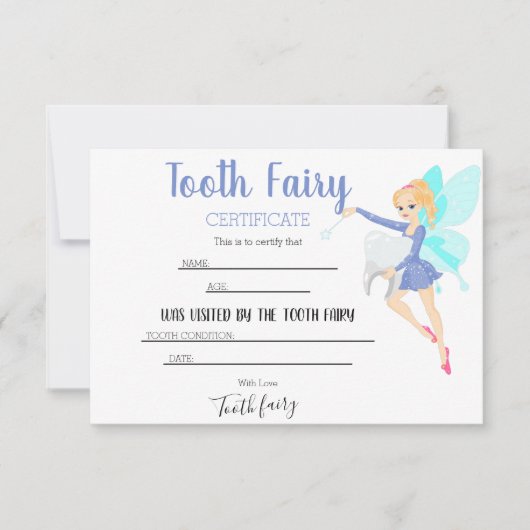 お子様専用 青い歯の妖精証明書 サンキューカード (正面)