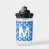 お子様専用 青い水玉模様のモノグラム キッズ ウォーターボトル (背面)