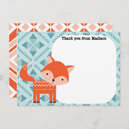 お子様用 フラットパネル サンクスカード 赤いキツネ ノートカード (正面/裏面)