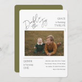 お子様2人の誕生日パーティー写真付き招待状 招待状 (正面/裏面)