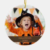 お子様 孫 ハロウィン 写真 名前 日付 セラミックオーナメント (正面)