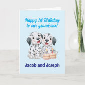 お孫さんお誕生日おめでとう　子犬1歳の誕生日おめでとう カード (正面)