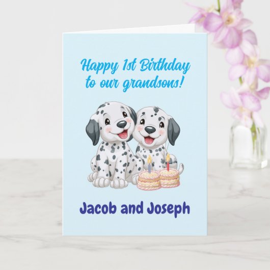 お孫さんお誕生日おめでとう　子犬1歳の誕生日おめでとう カード (蘭)