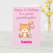 お孫さんの1歳の誕生日おめでとう、かわいい子猫 カード (黄色い花)