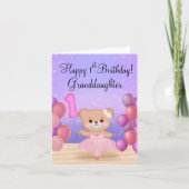 お孫さんの1歳の誕生日のテディベアバレリーナ カード (正面)