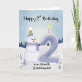 お孫さんの2歳の誕生日おめでとう 雪だるまを作ろう カード (正面)