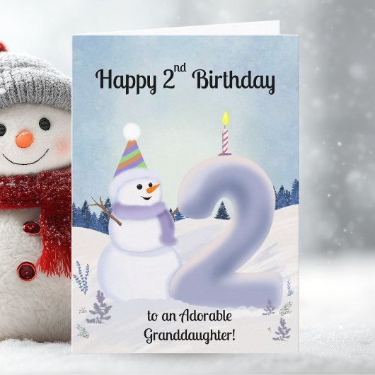 お孫さんの2歳の誕生日おめでとう 雪だるまを作ろう カード