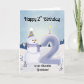 お孫さんの2歳の誕生日おめでとう 雪だるま作り カード (正面)