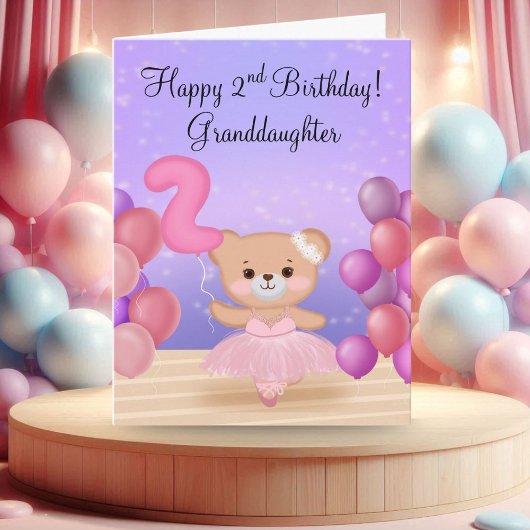 お孫さんの2歳の誕生日に テディベア バレリーナ カード