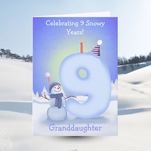 お孫さん ハッピー9歳の誕生日 雪だるま作り カード
