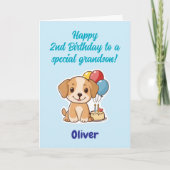 お孫さん、子犬、誕生日おめでとう（2歳） - オーダーメイド カード (正面)