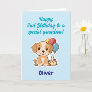 お孫さん、子犬、誕生日おめでとう(2歳) - オーダーメイド カード