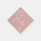 お宝ベイビー スクリプト モダン ダスティ ピンク ベイビー シャワー スタンダードカクテルナプキン (角)