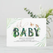 お宝ベイビー トロピカル グリーンとゴールドのベビーシャワー 招待状 (スタンド正面)