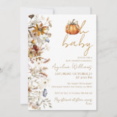 お宝ベイビー 秋の花柄パンプキン ベイビーシャワー 招待状 (正面)