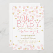 お宝物シャワーの招待状 ピンク ゴールド グリッター 招待状 (正面/裏面)