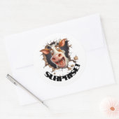 お客おもしろい様に驚きを叫ぶ牛 ラウンドシール (封筒)