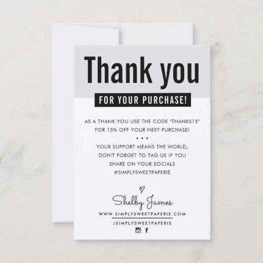 お客モダンさま可愛い黒いかだ サンキューカード (正面)