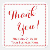 お客様ありがとう会社名ホリデイ赤ストライプ スクエアシール (正面)