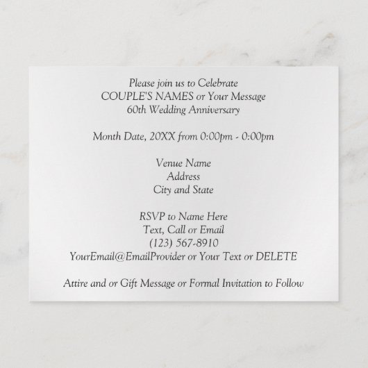 お客様だけの60周年記念招待状、あなたのお名前(メッセージ) インビテーションポストカード (裏面)