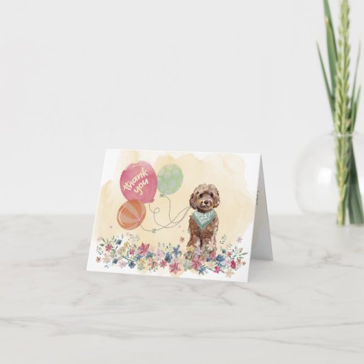 お客様とお客様の茶色のコカプー風船に感謝します サンキューカード (正面)